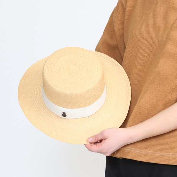新品 エクアアンディーノ 麦わら帽子 ボーターハット ピンバッジ